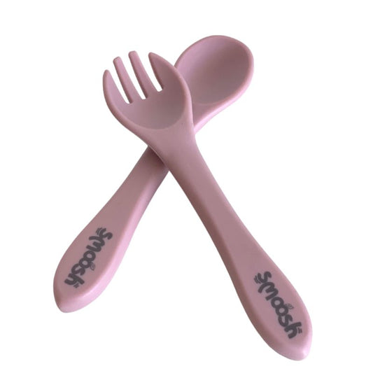 Smoosh Fork and Spoon Set - Pink
