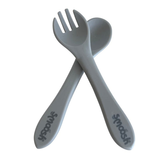 Smoosh Fork and Spoon Set - Grey