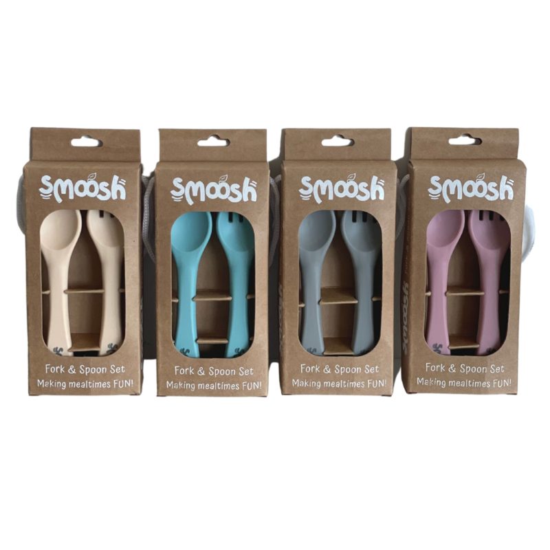 Smoosh Fork and Spoon Set - Grey